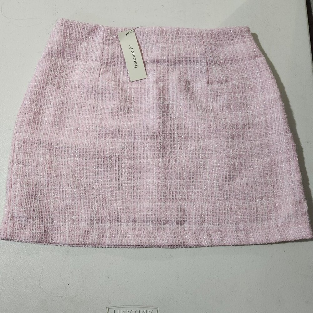 Francescas Mini Skirt Small Pink Tweed Shimmer Accents Fully Lined Feminine Old